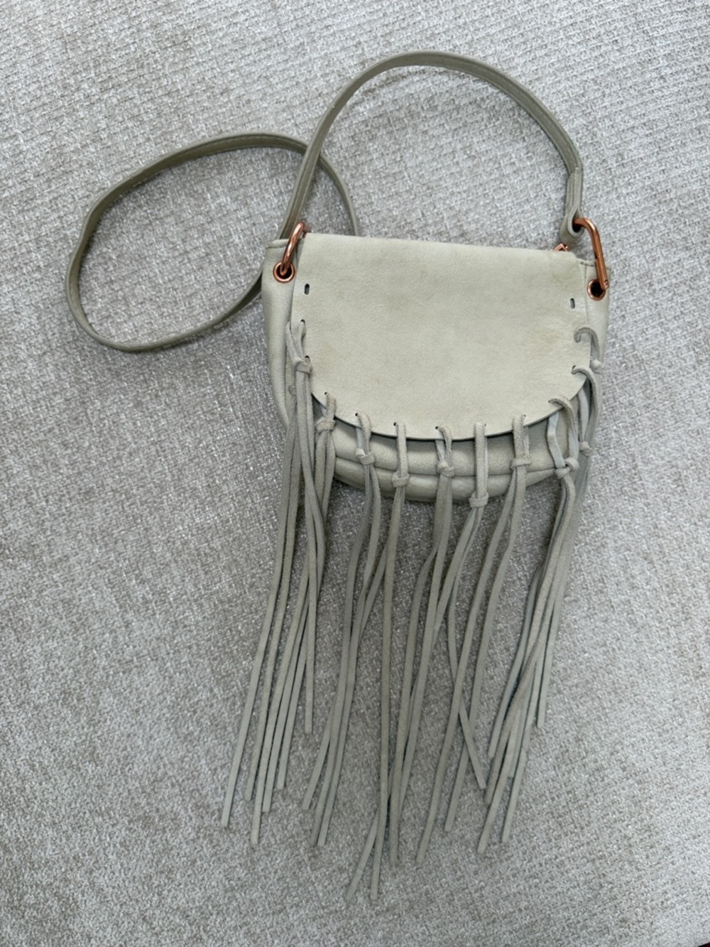 Free People Light Gray Suede Fringe Crossbody Bag